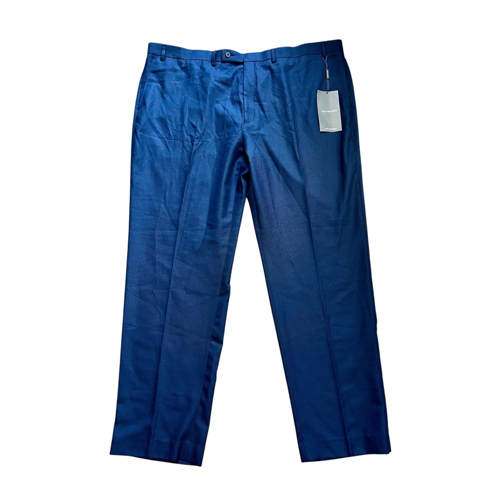 Van Heusen Manvell Dress Pants Blue Micro Check Textured Slacks NWT 46x32